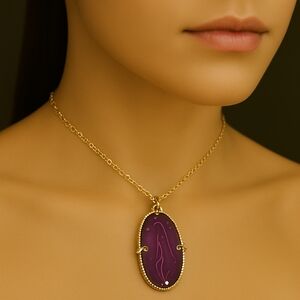 Elegant Gold-Tone Necklace for Women – Dainty Purple Designed Pendant Jewelry